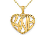 14K Yellow Gold - LOVE - Heart Charm Pendant Necklace with Chain